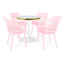 Conjunto Mesa De Jantar Redonda Majestic 70cm Branca Com 4 Cadeiras Estofadas Marcela - Rosa Conjunto Mesa De Jantar Redonda Majestic 70cm Branca Com 4 Cadeiras Estofadas Marcela - Rosa