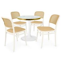 Conjunto Mesa De Jantar Redonda Majestic 70cm Branca Com 4 Cadeiras Roma - Branco Conjunto Mesa De Jantar Redonda Majestic 70cm Branca Com 4 Cadeiras Roma - Branco