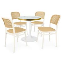 Conjunto Mesa de Jantar Redonda Majestic 70cm Branca com 4 Cadeiras Roma - Branco Conjunto Mesa de Jantar Redonda Majestic 70cm Branca com 4 Cadeiras Roma - Branco