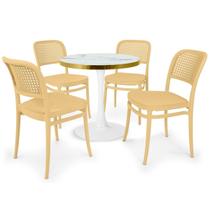 Conjunto Mesa de Jantar Redonda Majestic 70cm Branca com 4 Cadeiras Roma - Nude Conjunto Mesa de Jantar Redonda Majestic 70cm Branca com 4 Cadeiras Roma - Nude
