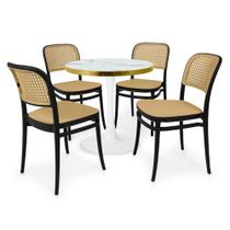Conjunto Mesa de Jantar Redonda Majestic 70cm Branca com 4 Cadeiras Roma - Preto Conjunto Mesa de Jantar Redonda Majestic 70cm Branca com 4 Cadeiras Roma - Preto