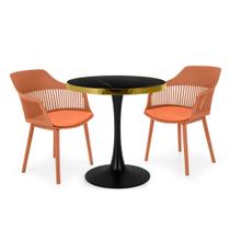 Conjunto Mesa de Jantar Redonda Majestic 70cm Preta com 2 Cadeiras Estofadas Marcela - Marrom