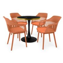 Conjunto Mesa de Jantar Redonda Majestic 70cm Preta com 4 Cadeiras Estofadas Marcela - Marrom Conjunto Mesa de Jantar Redonda Majestic 70cm Preta com 4 Cadeiras Estofadas Marcela - Marrom