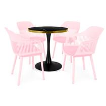 Conjunto Mesa de Jantar Redonda Majestic 70cm Preta com 4 Cadeiras Estofadas Marcela - Rosa