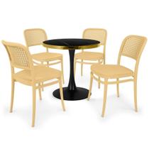 Conjunto Mesa de Jantar Redonda Majestic 70cm Preta com 4 Cadeiras Roma - Nude