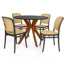 Conjunto Mesa de Jantar Redonda Marci 100cm Preta com 4 Cadeiras Roma - Preto