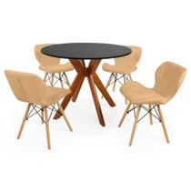 Conjunto Mesa de Jantar Redonda Marci 100cm Preta com 4 Cadeiras Slim - Nude Escuro