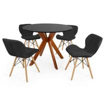 Conjunto Mesa de Jantar Redonda Marci 100cm Preta com 4 Cadeiras Slim - Preto