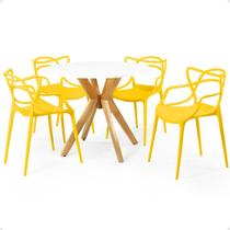 Conjunto Mesa de Jantar Redonda Marci Branca 100cm com 4 Cadeiras Allegra - Amarelo