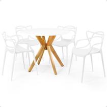 Conjunto Mesa de Jantar Redonda Marci Branca 100cm com 4 Cadeiras Allegra - Branco