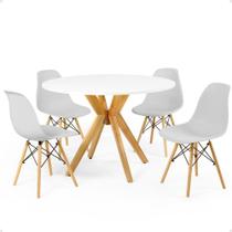 Conjunto Mesa de Jantar Redonda Marci Branca 100cm com 4 Cadeiras Eames Eiffel - Cinza