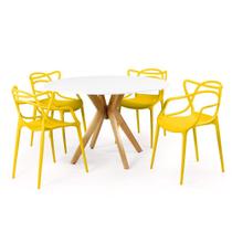 Conjunto Mesa de Jantar Redonda Marci Branca 120cm com 4 Cadeiras Allegra - Amarelo