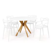 Conjunto Mesa de Jantar Redonda Marci Branca 120cm com 4 Cadeiras Allegra - Branco