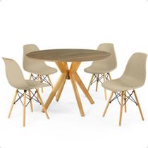 Conjunto Mesa de Jantar Redonda Marci Natural 100cm com 4 Cadeiras Eames Eiffel - Nude - Império Brazil Business