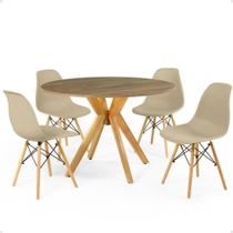 Conjunto Mesa de Jantar Redonda Marci Natural 100cm com 4 Cadeiras Eames Eiffel - Nude - Magazine Decor