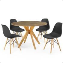 Conjunto Mesa de Jantar Redonda Marci Natural 100cm com 4 Cadeiras Eames Eiffel - Preto