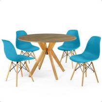 Conjunto Mesa de Jantar Redonda Marci Natural 100cm com 4 Cadeiras Eames Eiffel - Turquesa - Império Brazil Business