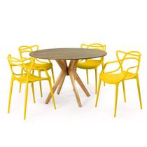 Conjunto Mesa de Jantar Redonda Marci Natural 120cm com 4 Cadeiras Allegra - Amarelo