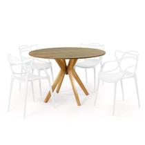 Conjunto Mesa de Jantar Redonda Marci Natural 120cm com 4 Cadeiras Allegra - Branco