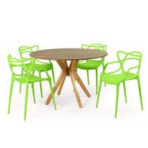 Conjunto Mesa de Jantar Redonda Marci Natural 120cm com 4 Cadeiras Allegra - Verde
