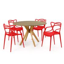 Conjunto Mesa de Jantar Redonda Marci Natural 120cm com 4 Cadeiras Allegra - Vermelho
