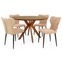 Conjunto Mesa de Jantar Redonda Marci Premium 120cm Natural com 4 Cadeiras Estofadas Jacobsen - Bege