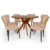Conjunto Mesa de Jantar Redonda Marci Premium 120cm Natural com 6 Cadeiras Jacobsen - Bege