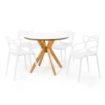 Conjunto Mesa de Jantar Redonda Marci Premium Branca 100cm com 4 Cadeiras Allegra - Branco - MADE MOVEIS CEDRENSE LTDA