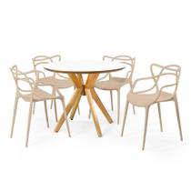 Conjunto Mesa de Jantar Redonda Marci Premium Branca 100cm com 4 Cadeiras Allegra - Nude