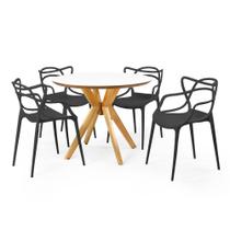 Conjunto Mesa de Jantar Redonda Marci Premium Branca 100cm com 4 Cadeiras Allegra - Preto