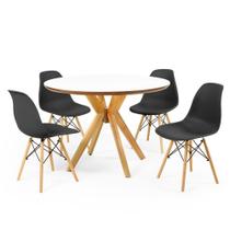 Conjunto Mesa de Jantar Redonda Marci Premium Branca 100cm com 4 Cadeiras Eames Eiffel - Preto