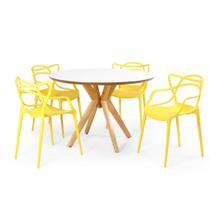 Conjunto Mesa de Jantar Redonda Marci Premium Branca 120cm com 4 Cadeiras Allegra - Amarelo
