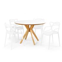 Conjunto Mesa de Jantar Redonda Marci Premium Branca 120cm com 4 Cadeiras Allegra - Branco