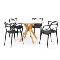 Conjunto Mesa de Jantar Redonda Marci Premium Branca 120cm com 4 Cadeiras Allegra - Preto