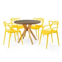 Conjunto Mesa de Jantar Redonda Marci Premium Natural 100cm com 4 Cadeiras Allegra - Amarelo