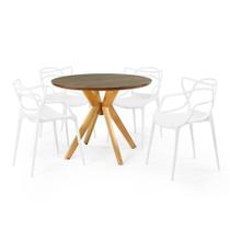 Conjunto Mesa de Jantar Redonda Marci Premium Natural 100cm com 4 Cadeiras Allegra - Branco