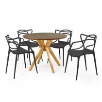 Conjunto Mesa de Jantar Redonda Marci Premium Natural 100cm com 4 Cadeiras Allegra - Preto