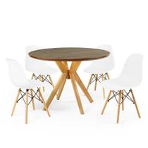 Conjunto Mesa de Jantar Redonda Marci Premium Natural 100cm com 4 Cadeiras Eames Eiffel - Branco