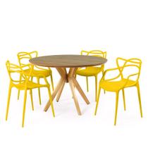 Conjunto Mesa de Jantar Redonda Marci Premium Natural 120cm com 4 Cadeiras Allegra - Amarelo