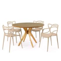 Conjunto Mesa de Jantar Redonda Marci Premium Natural 120cm com 4 Cadeiras Allegra - Nude