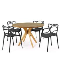 Conjunto Mesa de Jantar Redonda Marci Premium Natural 120cm com 4 Cadeiras Allegra - Preto