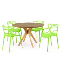 Conjunto Mesa de Jantar Redonda Marci Premium Natural 120cm com 4 Cadeiras Allegra - Verde
