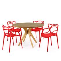 Conjunto Mesa de Jantar Redonda Marci Premium Natural 120cm com 4 Cadeiras Allegra - Vermelho