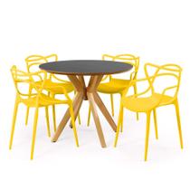 Conjunto Mesa de Jantar Redonda Marci Premium Preta 100cm com 4 Cadeiras Allegra - Amarelo