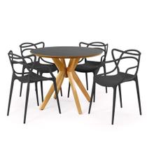 Conjunto Mesa de Jantar Redonda Marci Premium Preta 100cm com 4 Cadeiras Allegra - Preto