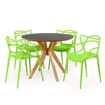 Conjunto Mesa de Jantar Redonda Marci Premium Preta 100cm com 4 Cadeiras Allegra - Verde