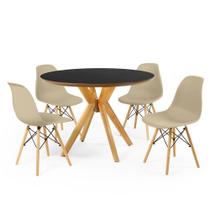Conjunto Mesa de Jantar Redonda Marci Premium Preta 100cm com 4 Cadeiras Eames Eiffel - Nude - Magazine Decor