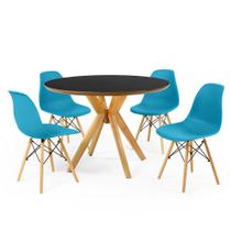Conjunto Mesa de Jantar Redonda Marci Premium Preta 100cm com 4 Cadeiras Eames Eiffel - Turquesa