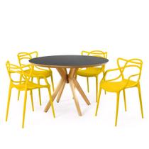 Conjunto Mesa de Jantar Redonda Marci Premium Preta 120cm com 4 Cadeiras Allegra - Amarelo