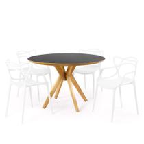 Conjunto Mesa de Jantar Redonda Marci Premium Preta 120cm com 4 Cadeiras Allegra - Branco
